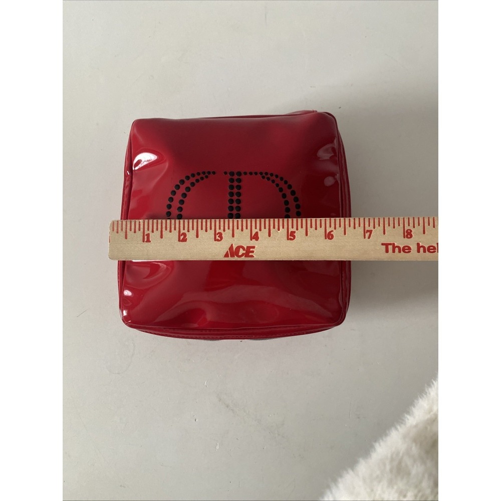 Christian Dior CD Logo Makeup Cosmetic Bag Clutch Pouch Red Black Patent Leather - Picture 8 of 12